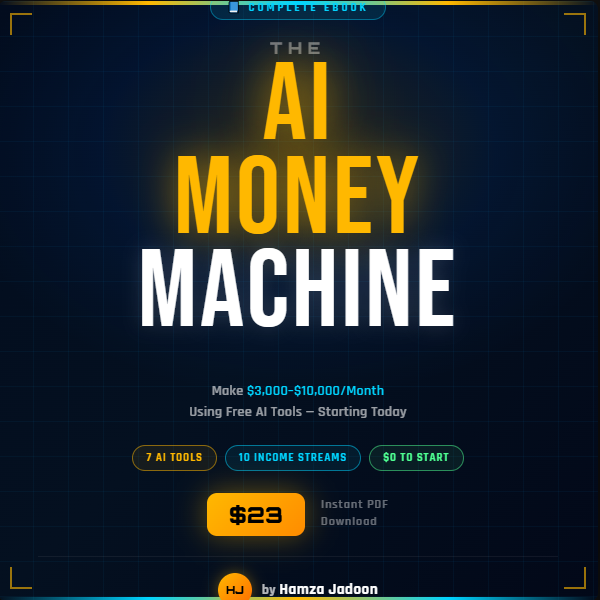 The AI Money Machine ebook cover by Hamza Jadoon